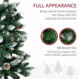 HOMCOM 6 Ft Snow Artificial Christmas Tree with Realistic Branches, Pine Cone, for Indoor Decoration, Green White