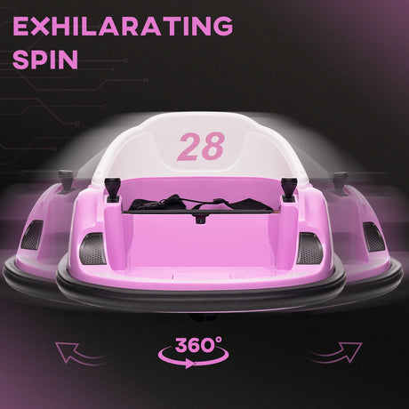 AIYAPLAY 360 Rotation Kids Bumper Car, 12V Waltz Car with Remote Control, Dual Joystick, Music, Lights, Pink