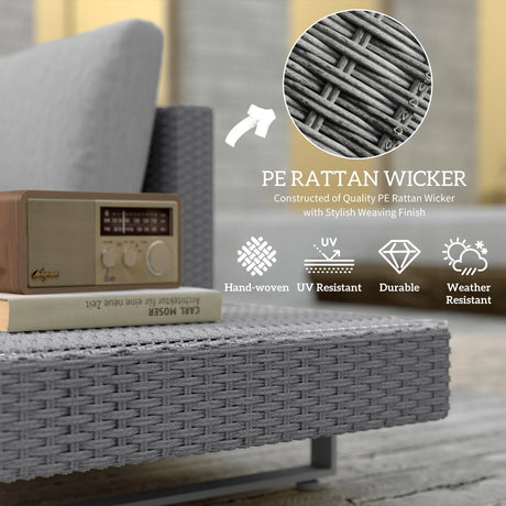 Outsunny 5-Seater Rattan Wicker Sofa Set Furniture Patio Tea Table Set with Cushions, Light Grey