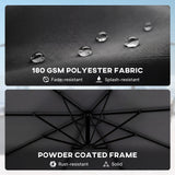 Outsunny 3 m Cantilever Parasol with Protective Cover and Wind Ropes, Banana Parasol with Crank Handle, Black