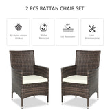 Outsunny 2 PC Outdoor Rattan Armchair Dining Chair Garden Patio Furniture w/ Armrests Cushions Mixed Brown