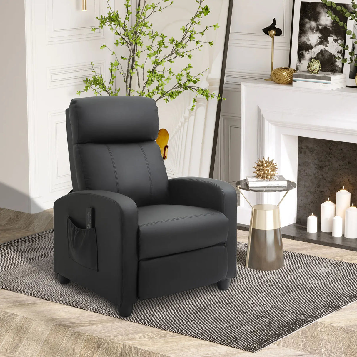 HOMCOM Massage Recliner Armchair with 150 Recline, Faux Leather, Side Pocket, Black