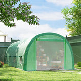 Outsunny 6 x 3(m) Polytunnel Greenhouse with Upgraded Structure, Mesh Door and Windows, 15 Plant Labels, Green