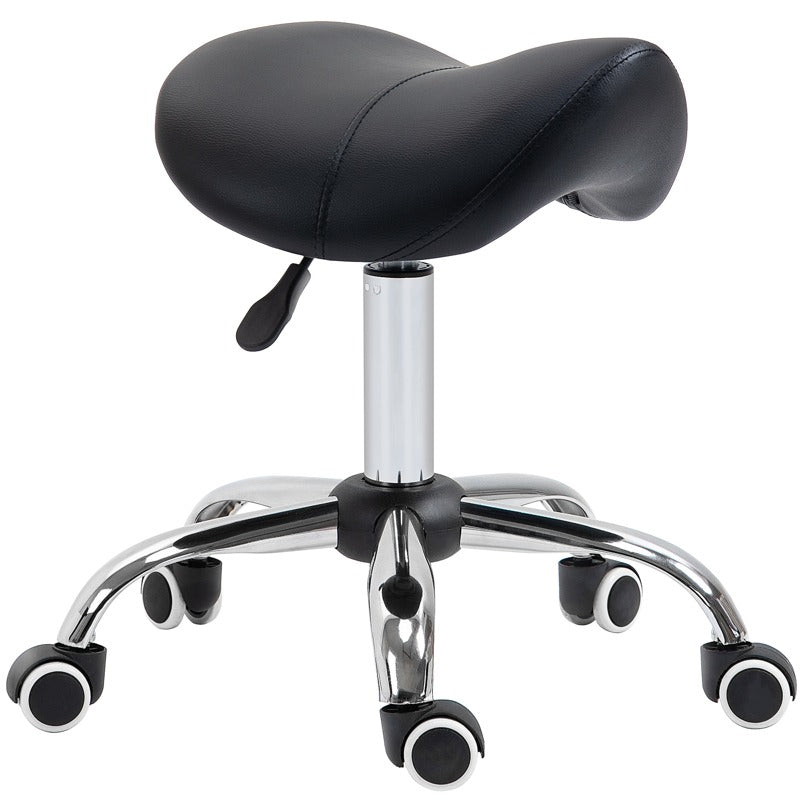 HOMCOM Cosmetic Stool 360° Rotate Height Adjustable Salon Massage Spa Chair Hydraulic Rolling Faux Leather Saddle Stool Mobility, Black