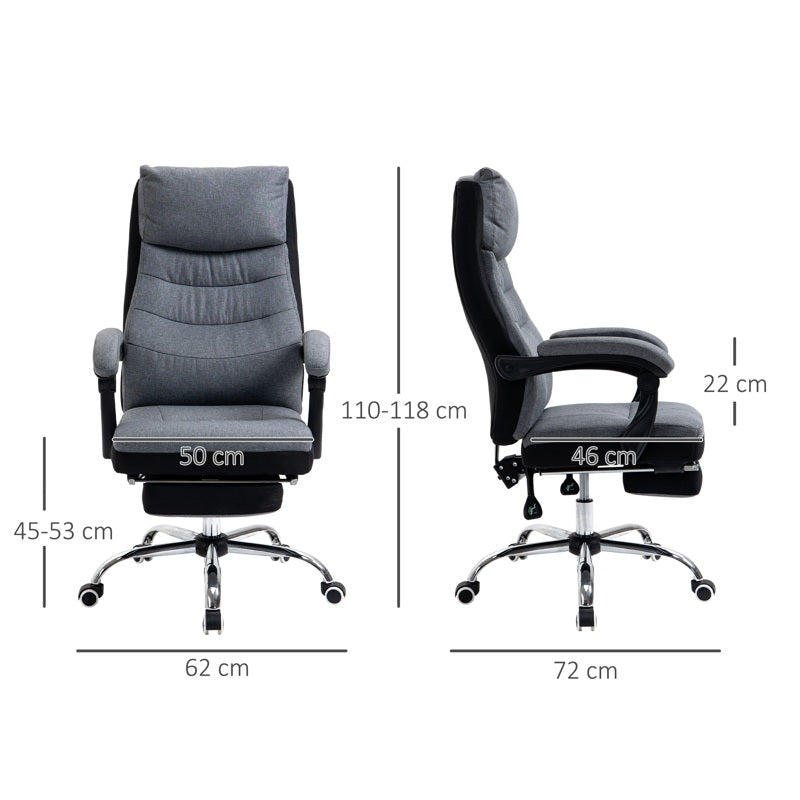 Vinsetto Office Chair, Executive Desk Chair 135° Reclining Computer Chair with Adjustable Height, Retractable Footrest and Swivel Wheels, Grey