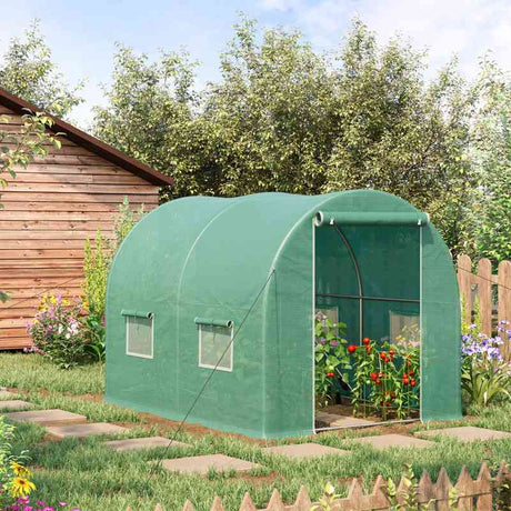 Outsunny 3L x 2W x 2H M Greenhouse  Walk-in Polytunnel Outdoor Garden Flower Vegetable Planter 25mm Diameter Galvanised Steel Frame w/ Zipped Door