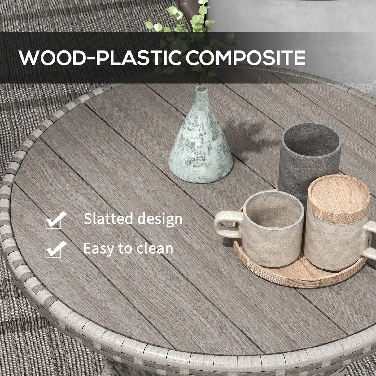 Outsunny 70 cm Wood-Effect Rattan Garden Table - Grey