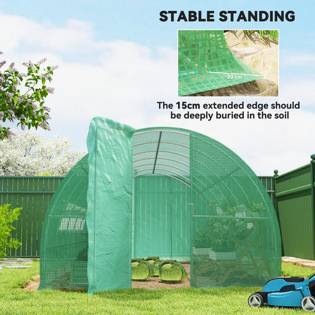 Outsunny Large Polytunnel Walk In Greenhouse, Plant Gardening Tunnel Green House with Metal Hinged Door, Galvanised Steel Frame & Mesh Windows, Green (3 x 6 m)