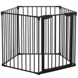 PawHut 5 Panels Pet Playpen Metal Fence w/ Walk Through Door - Black