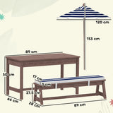 AIYAPLAY Outdoor Wooden Kids Picnic Table & Bench Set with Cushions and Umbrella, for Patio, Garden, Navy Blue