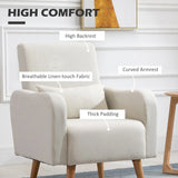 HOMCOM Accent Chair, Linen-Touch Armchair with Pillow, Upholstered Leisure Lounge Sofa for Living Room, Club Chair with Rubber Wooden Frame, Cream
