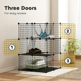 PawHut Indoor Cat Cage DIY Customizable 3-Tier Indoor Cat Enclosure with 3 Doors and Hammock 105 cm Black