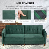 HOMCOM Velvet-Feel Three-Seater Sofa Bed - Green