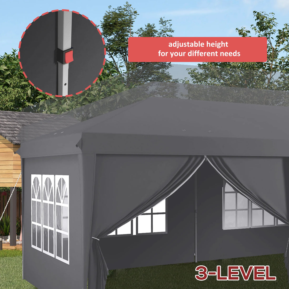 Outsunny Outsunny 3 x 6 m Garden Pop Up Gazebo, Wedding Party Tent Marquee, Water Resistant Awning Canopy with Sidewalls, Windows, Carry Bag, Grey