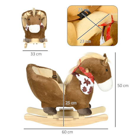 HOMCOM Kids Rocking Horse, with Safety Harness, Sounds, Foot Pedals - Brown