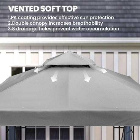 Outsunny 3 x 3(m) Patio Gazebo Canopy Garden Pavilion Tent Shelter with 2 Tier Roof and Mosquito Netting, Light Grey