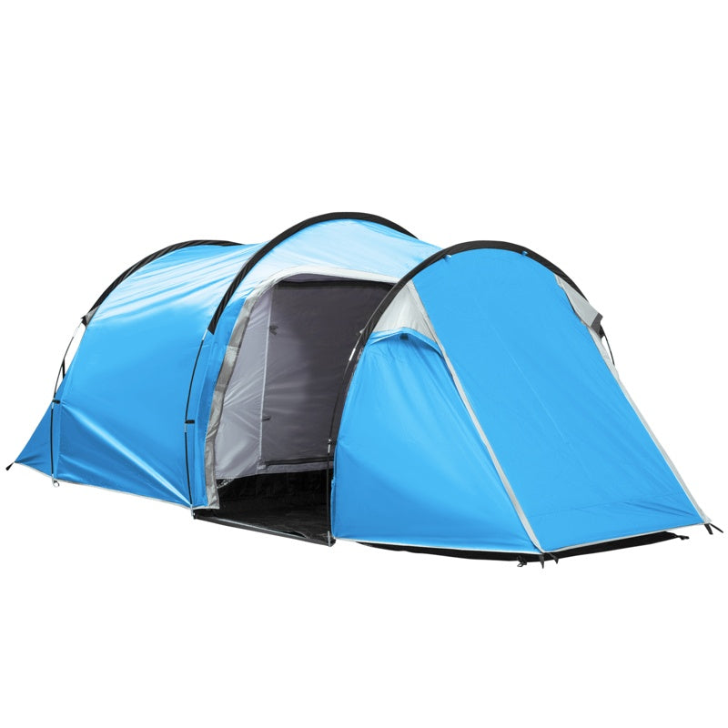 Outsunny 2-3 Man Tunnel Tent with Vestibule, Weather-Resistant Camping Tent with Air Vents for Fishing Hiking, Light Blue & Grey