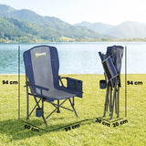 Outsunny Padded Camping Chair Adults Heavy Duty Folding Chair Side Pocket Cup Holder Carry Bag Outdoor Dark Blue