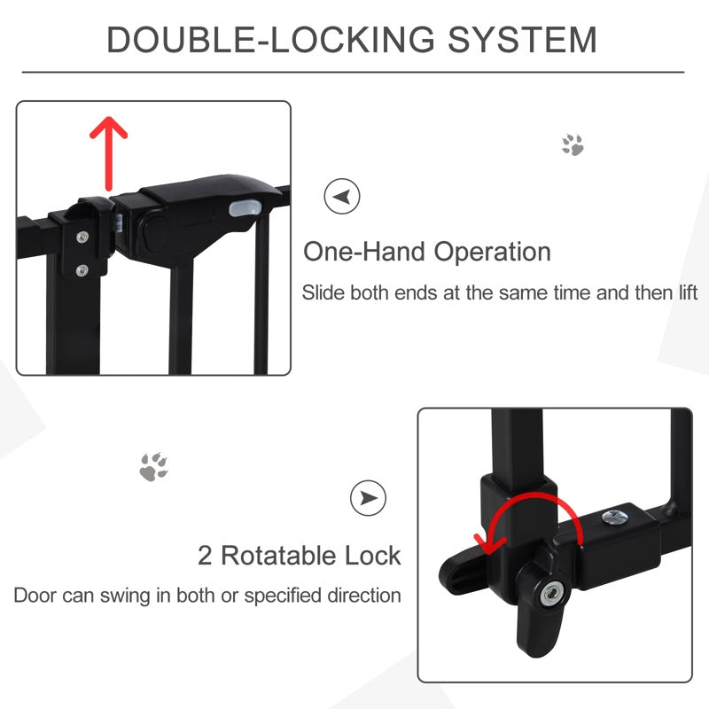 PawHut Dog Gate Stair Gate Pressure Fit Pets Barrier Auto Close for Doorway Hallway, 74-148cm Wide Adjustable, Black