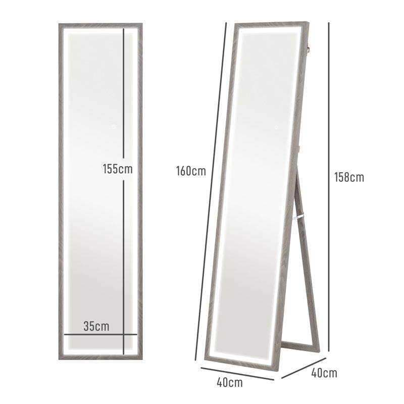 HOMCOM Full Length Mirror, with Adjustable Outer Light, Grey