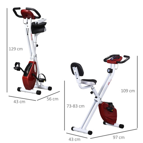 HOMCOM Folding Exercise Bike, Fitness Bicycle Indoor Trainer, 8-Level Magnetic Resistance Adjustable, with LCD Monitor, Pulse Sensor, Red
