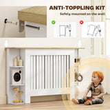 HOMCOM Radiator Cover with Open Storage Shelves, Vertical Slatted Cabinet Shelf Heater Cover for Living Room, Hallway, Large, White (H: 83 / W: 152 / D: 19 cm)