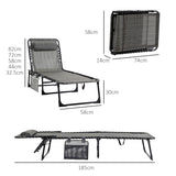 Outsunny Portable Sun Lounger, Folding Camping Bed Cot, Reclining Lounge Chair 5-position Adjustable Backrest with Side Pocket, Pillow for Patio Garden Beach Pool, Mixed Grey