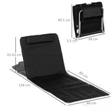 Outsunny Set of 2 Foldable Garden Beach Chair Mat Lightweight Outdoor Sun Lounger Seats Adjustable Back Metal Frame PE Fabric Head Pillow w/ Carry Bag, Black