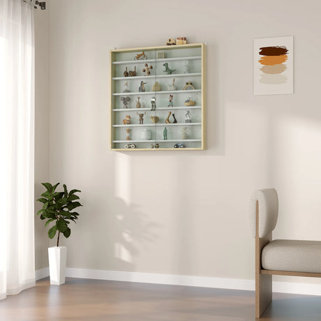 HOMCOM 7-Tier Wall Display Shelf Unit Cabinet w/ 6 Adjustable Shelves Glass Doors Home Office Ornaments 83x80cm, Oak