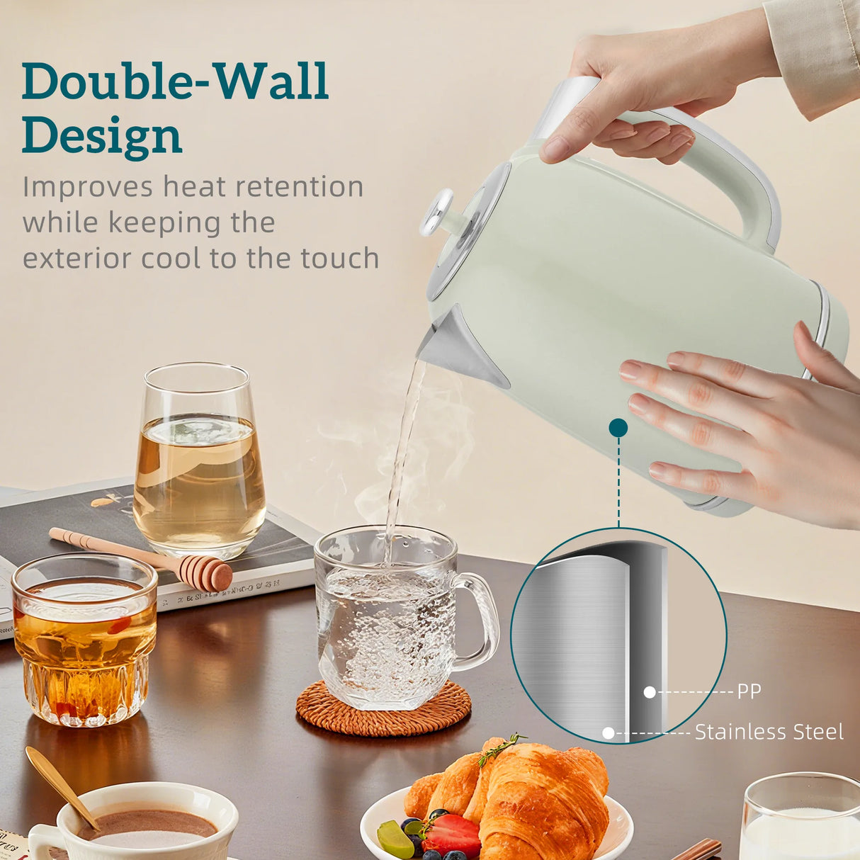 HOMCOM Polished Retro 40-100C Kettle and Toaster Set - Grey