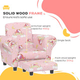 AIYAPLAY 2 Piece Kids Sofa Set with Unicorn Design, Wooden Frame, for 1.5-3 Years Old, Pink