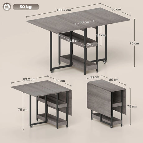 HOMCOM Four-Person Drop Leaf Table - Grey Wood-Effect