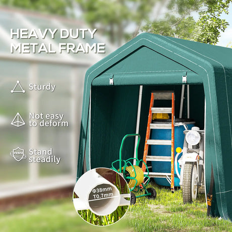 Outsunny 8 x 6.5 ft Outdoor Garden Storage Shed, Waterproof Bike Tent with Double Roll-up Zipper Door for Garden Tools, Green