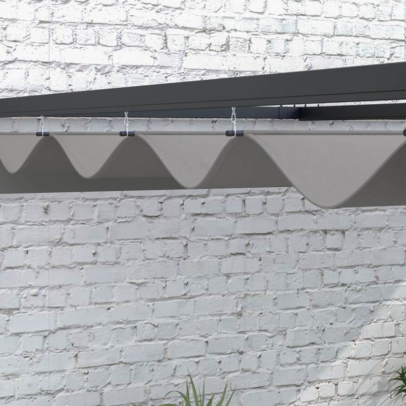 Outsunny 2 x 3(m) Lean To Steel Pergola, with Moving Fabric Canopy - Dark Grey