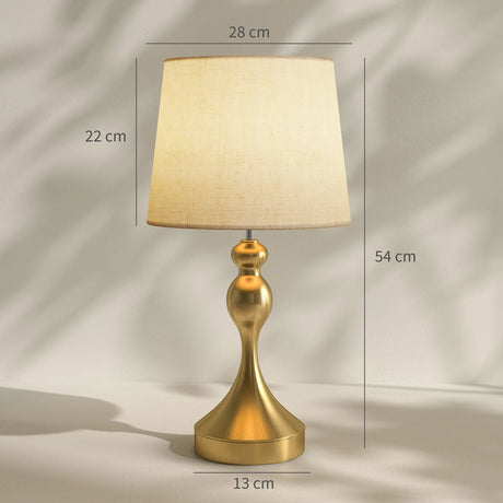 HOMCOM Bedside Lamps Set of 2, Modern Table Lamps with 3 Colour Temperatures, USB A+C Charging Ports and Linen Shade for Living Room Bedroom Office, Gold Tone