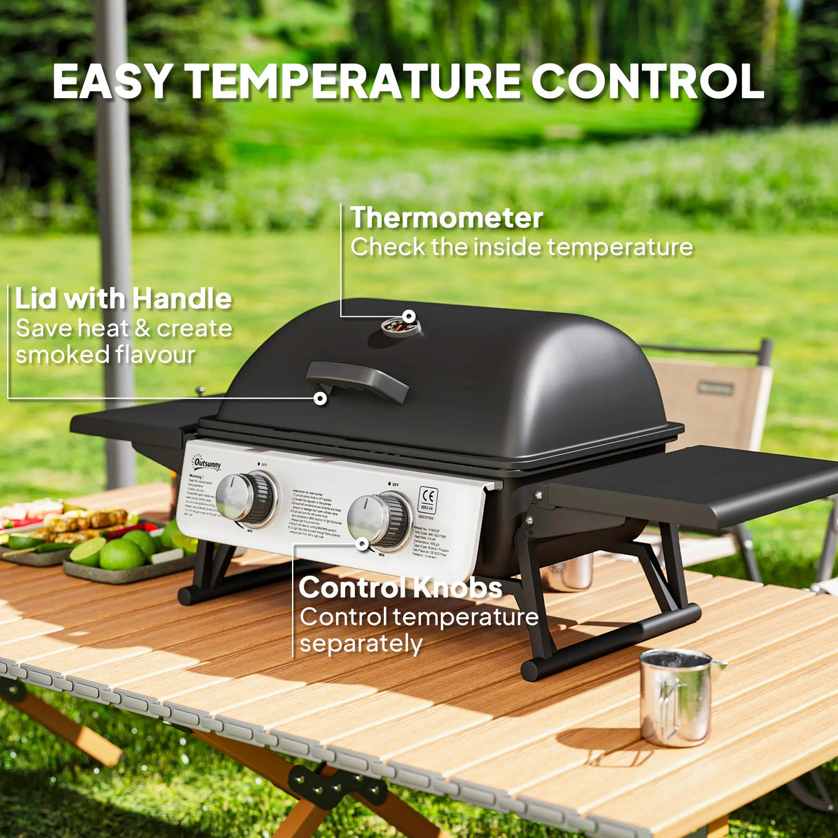 Outsunny Two-Burner Compact Gas Grill - Black