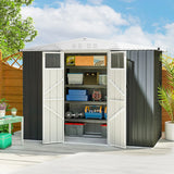 Outsunny 8 x 4 ft Metal Garden Shed, Garden Storage Shed with Window, 4 Vents and Lockable Door, Waterproof Galvanised Steel Tool Storage Cabinet, Dark Grey
