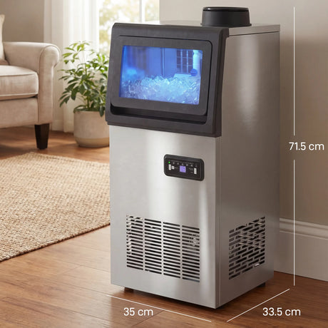 HOMCOM Commercial Ice Maker Machine, 45kg/24H Stainless Steel Under Counter or Freestanding Ice Machine, Silver
