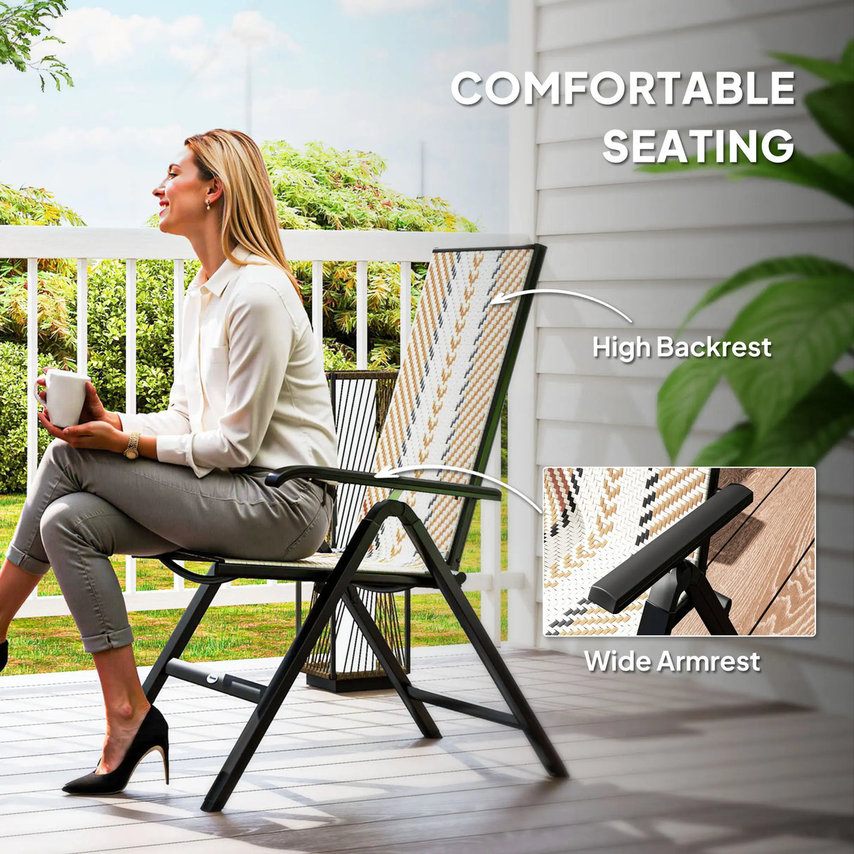 Outsunny Rattan Reclining Garden Chairs - Orange