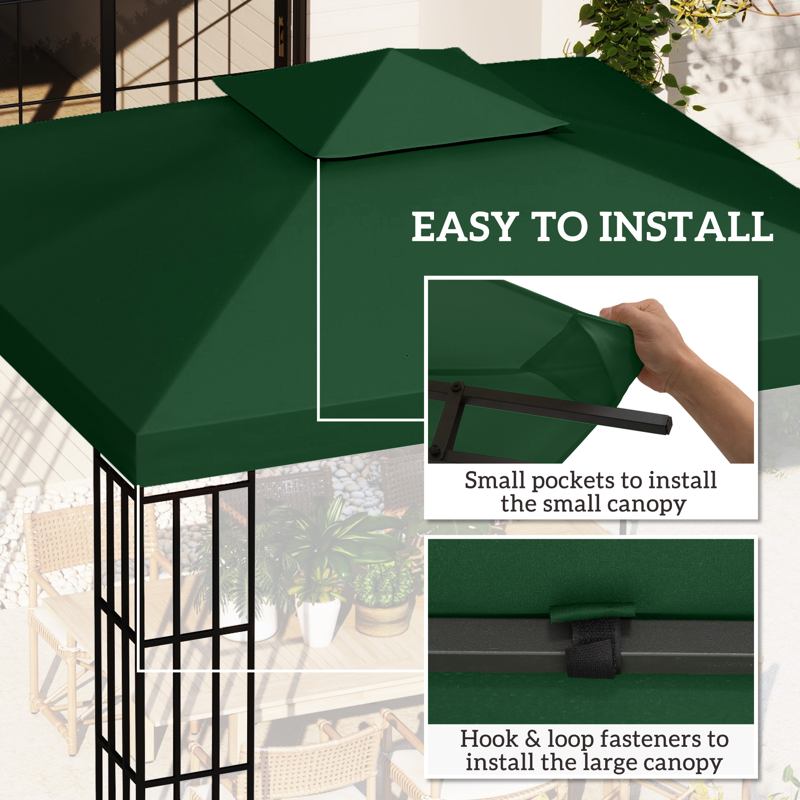 Outsunny 3(m) Gazebo Top Cover Double Tier Canopy Replacement Pavilion Roof Dark Green