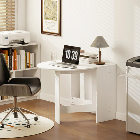 HOMCOM Folding Dining Table, Drop Leaf Table for Small Spaces, Oval Tabletop for Dining Room, Ash Wood-Effect