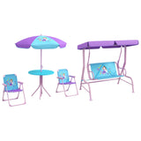 Outsunny 4PCs Kids Garden Furniture Set w/ 2 Seater Garden Swing Chair with Adjustable Canopy, Childrens Table and Chair Set with Parasol, for Toddler Girls 3-6 Years Old