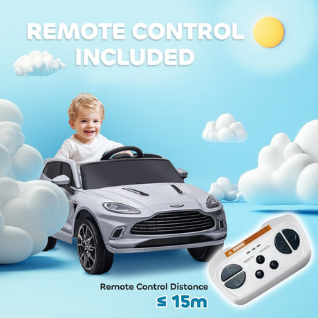 AIYAPLAY Aston Martin DBX Licensed Battery Powered Kids Electric Car, 12V Kids Ride on Car w/ Lights, Music Horn, Grey