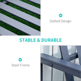 Outsunny Steel Patio Garden Bench Loveseats for Outdoors Park Yard Slatted Design Grey