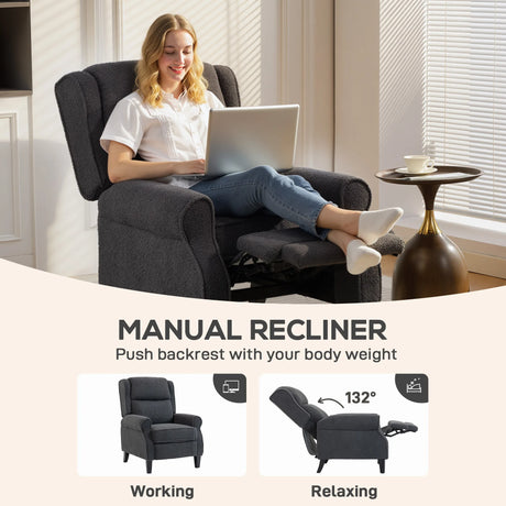 HOMCOM 132 Recliner Armchair, with Extended Footrest - Dark Grey