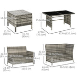 Outsunny 7-Seater Patio wicker Sofa Set Rattan Chair Furniture w/ Glass & Cushioned, Dark Blue