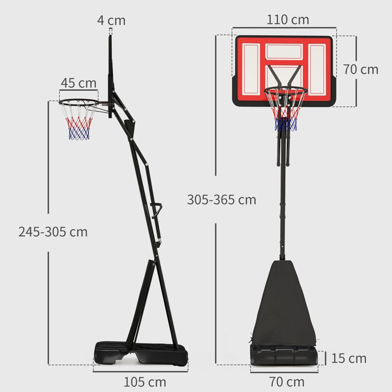 SPORTNOW Basketball Hoop Outdoor, Height Adjustable Basketball Hoop and Stand with Rebound System, Weighted Base, Portable on Wheels, 2.45-3.05m, for Teens, Juniors, Adults, Red