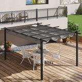 Outsunny 4 x 3(m) Aluminium Pergola with Retractable Roof, Garden Gazebo Canopy Shelter for Outdoor, Patio, Grey