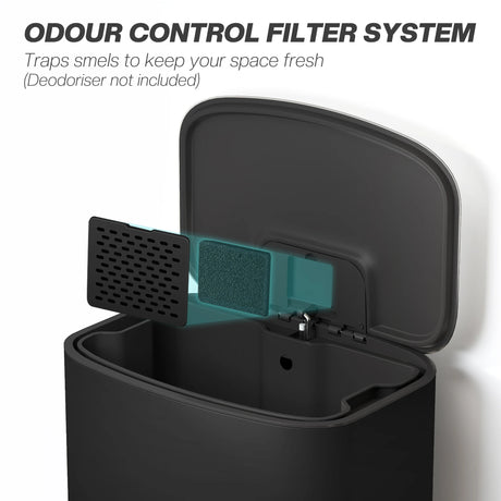 HOMCOM 50L Kitchen Bin with Soft-Close Lid and Stay-Open Function, Stainless Steel Pedal Bin with Removable Inner Bucket, Carry Handle for Kitchen, Office, Home, Black