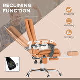 Vinsetto High Back Vibration Massage Office Chair, Heated Reclining PU Leather Computer Chair with 135 Reclining Back and Footrest, Light Brown